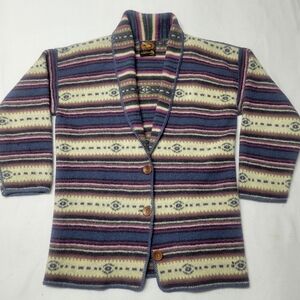 Vtg Alps 100% Wool Knit Aztec Southwestern Shawl Neck Coat Cardigan Size M USA